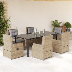 vidaXL 7-delige Tuinset met kussens poly rattan beige