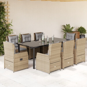 vidaXL 9-delige Tuinset met kussens poly rattan beige