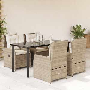 vidaXL 5-delige Tuinset met kussens poly rattan beige