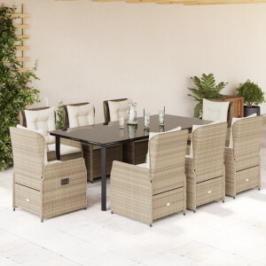 vidaXL 9-delige Tuinset met kussens poly rattan beige