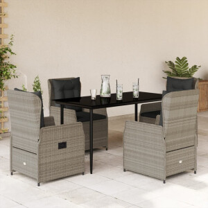 vidaXL 5-delige Tuinset met kussens poly rattan lichtgrijs