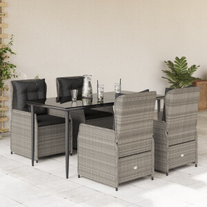vidaXL 5-delige Tuinset met kussens poly rattan lichtgrijs