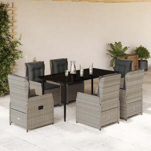 vidaXL 7-delige Tuinset met kussens poly rattan grijs