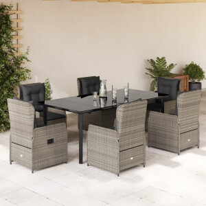vidaXL 7-delige Tuinset met kussens poly rattan grijs
