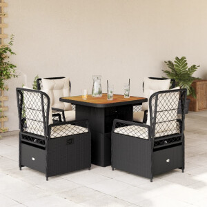 vidaXL 5-delige Tuinset met kussens poly rattan zwart