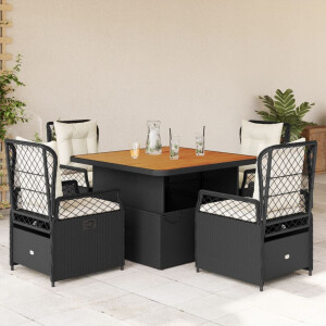 vidaXL 5-delige Tuinset met kussens poly rattan zwart