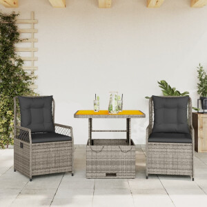 vidaXL 3-delige Tuinset met kussens poly rattan grijs