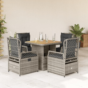 vidaXL 5-delige Tuinset met kussens poly rattan grijs