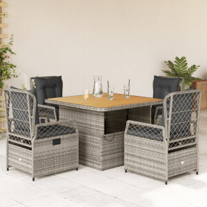 vidaXL 5-delige Tuinset met kussens poly rattan grijs