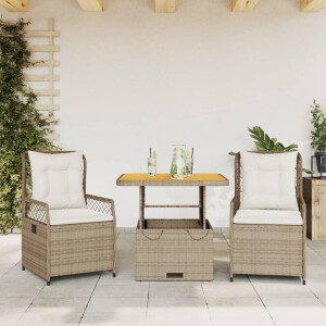 vidaXL 3-delige Tuinset met kussens poly rattan beige