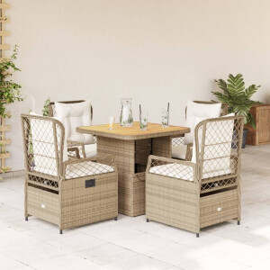 vidaXL 5-delige Tuinset met kussens poly rattan beige