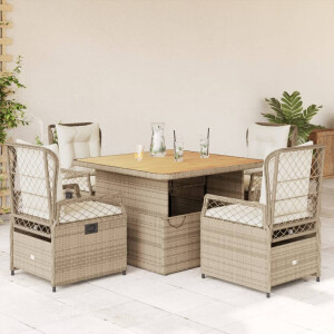 vidaXL 5-delige Tuinset met kussens poly rattan beige