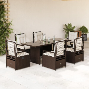 vidaXL 7-delige Tuinset met kussens poly rattan bruin