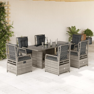 vidaXL 7-delige Tuinset met kussens poly rattan grijs