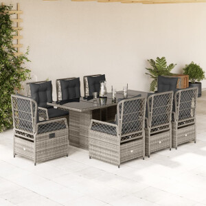 vidaXL 9-delige Tuinset met kussens poly rattan grijs