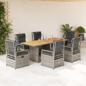 vidaXL 7-delige Tuinset met kussens poly rattan grijs