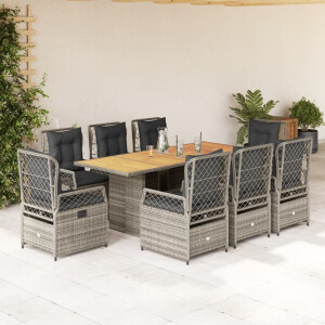 vidaXL 9-delige Tuinset met kussens poly rattan grijs