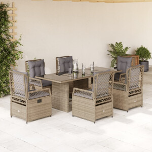 vidaXL 7-delige Tuinset met kussens poly rattan beige