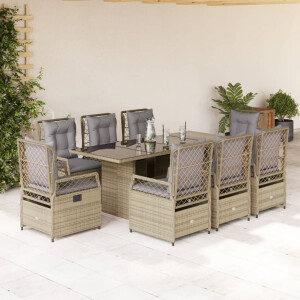 vidaXL 9-delige Tuinset met kussens poly rattan beige
