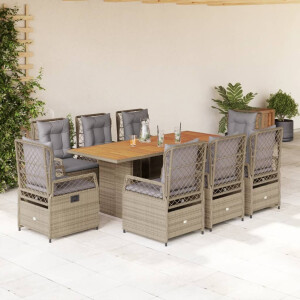 vidaXL 9-delige Tuinset met kussens poly rattan beige