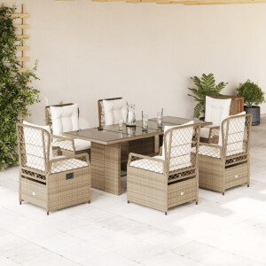 vidaXL 7-delige Tuinset met kussens poly rattan beige