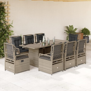 vidaXL 9-delige Tuinset met kussens poly rattan lichtgrijs