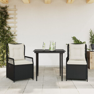 vidaXL 3-delige Tuinset met kussens poly rattan zwart