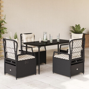 vidaXL 5-delige Tuinset met kussens poly rattan zwart