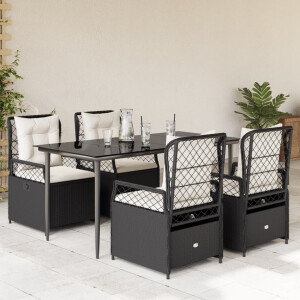 vidaXL 5-delige Tuinset met kussens poly rattan zwart
