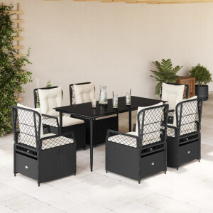 vidaXL 7-delige Tuinset met kussens poly rattan zwart