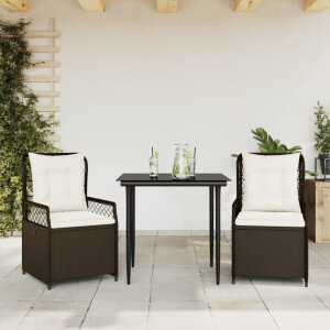 vidaXL 3-delige Tuinset met kussens poly rattan bruin