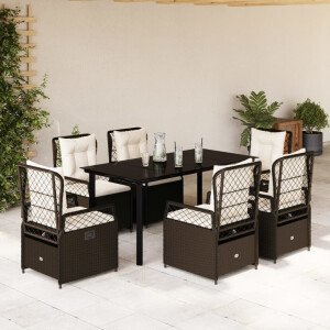 vidaXL 7-delige Tuinset met kussens poly rattan bruin