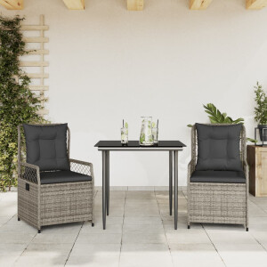 vidaXL 3-delige Tuinset met kussens poly rattan grijs