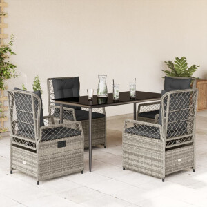 vidaXL 5-delige Tuinset met kussens poly rattan grijs