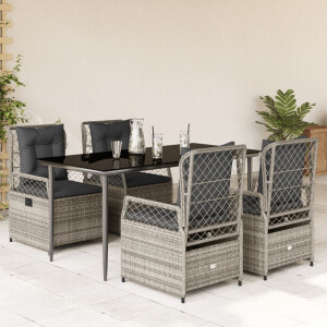 vidaXL 5-delige Tuinset met kussens poly rattan grijs