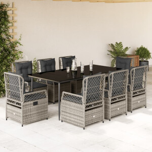 vidaXL 9-delige Tuinset met kussens poly rattan grijs