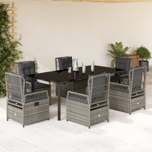 vidaXL 7-delige Tuinset met kussens poly rattan grijs