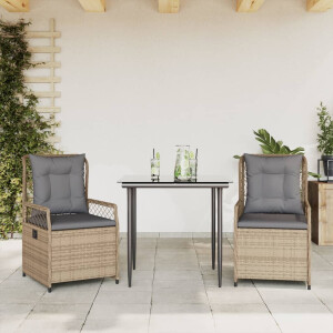 vidaXL 3-delige Tuinset met kussens poly rattan beige