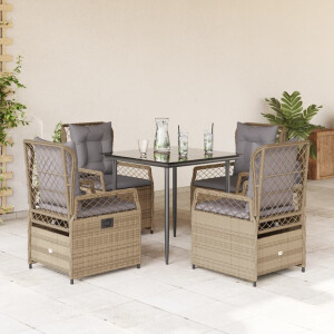 vidaXL 5-delige Tuinset met kussens poly rattan beige