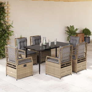 vidaXL 7-delige Tuinset met kussens poly rattan beige