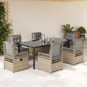 vidaXL 7-delige Tuinset met kussens poly rattan beige