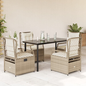 vidaXL 5-delige Tuinset met kussens poly rattan beige