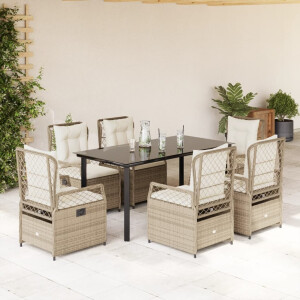 vidaXL 7-delige Tuinset met kussens poly rattan beige