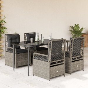 vidaXL 5-delige Tuinset met kussens poly rattan lichtgrijs