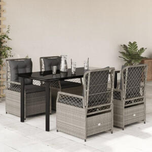 vidaXL 5-delige Tuinset met kussens poly rattan lichtgrijs