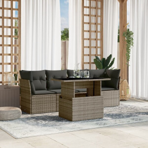 vidaXL 5-delige Loungeset met kussens poly rattan grijs