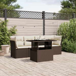 vidaXL 5-delige Loungeset met kussens poly rattan bruin