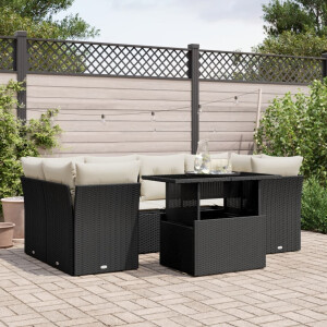 vidaXL 7-delige Loungeset met kussens poly rattan zwart