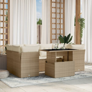 vidaXL 7-delige Loungeset met kussens poly rattan beige