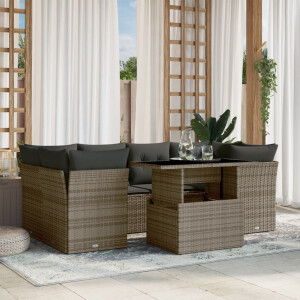vidaXL 7-delige Loungeset met kussens poly rattan grijs